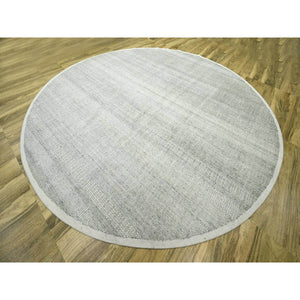 12'x12' Cloud Gray, Natural Wool, Distressed And Oxidized Grass Design  With Exposed Warps, Hand Knotted, Round, Oriental Rug FWR460362