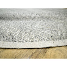 Load image into Gallery viewer, 12&#39;x12&#39; Cloud Gray, Natural Wool, Distressed And Oxidized Grass Design  With Exposed Warps, Hand Knotted, Round, Oriental Rug FWR460362