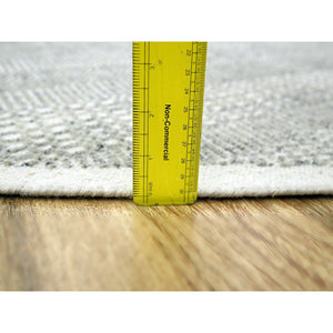 12'x12' Cloud Gray, Natural Wool, Distressed And Oxidized Grass Design  With Exposed Warps, Hand Knotted, Round, Oriental Rug FWR460362