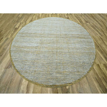 Load image into Gallery viewer, 11&#39;10&quot;x11&#39;10&quot; Nugget Gold, Pure Wool, Hand Knotted, Oxidized And Distressed Grass Design With Exposed Warps, Round, Oriental Rug FWR460368