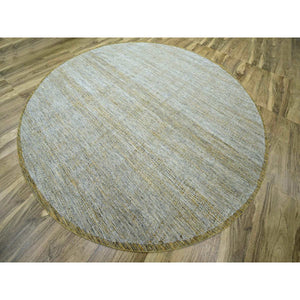 11'10"x11'10" Nugget Gold, Pure Wool, Hand Knotted, Oxidized And Distressed Grass Design With Exposed Warps, Round, Oriental Rug FWR460368