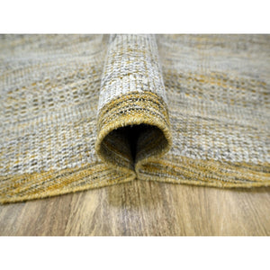 11'10"x11'10" Nugget Gold, Pure Wool, Hand Knotted, Oxidized And Distressed Grass Design With Exposed Warps, Round, Oriental Rug FWR460368