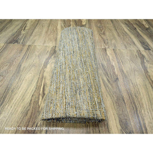 11'10"x11'10" Nugget Gold, Pure Wool, Hand Knotted, Oxidized And Distressed Grass Design With Exposed Warps, Round, Oriental Rug FWR460368