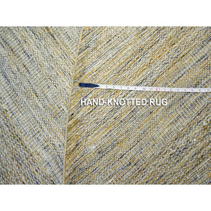 11'10"x11'10" Nugget Gold, Pure Wool, Hand Knotted, Oxidized And Distressed Grass Design With Exposed Warps, Round, Oriental Rug FWR460368