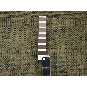 6'1"x6'1" Honey Brown With Black, Hand Knotted, Distressed And Oxidized Grass Design With Exposed Warps, Pure Wool, Round, Oriental Rug FWR460380