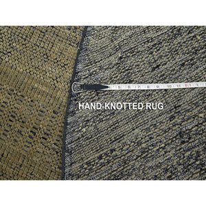 6'1"x6'1" Honey Brown With Black, Hand Knotted, Distressed And Oxidized Grass Design With Exposed Warps, Pure Wool, Round, Oriental Rug FWR460380