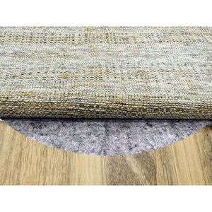 6'x6' Golden Yellow, Oxidized And Distressed Grass Design With Exposed Warps, Hand Knotted, 100% Wool, Round, Oriental Rug FWR460386