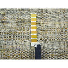 Load image into Gallery viewer, 6&#39;x6&#39; Golden Yellow, Oxidized And Distressed Grass Design With Exposed Warps, Hand Knotted, 100% Wool, Round, Oriental Rug FWR460386