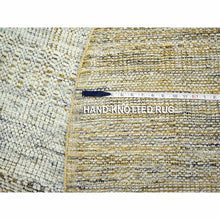 Load image into Gallery viewer, 6&#39;x6&#39; Golden Yellow, Oxidized And Distressed Grass Design With Exposed Warps, Hand Knotted, 100% Wool, Round, Oriental Rug FWR460386