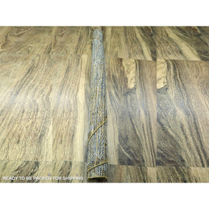 6'x6' Golden Yellow, Oxidized And Distressed Grass Design With Exposed Warps, Hand Knotted, 100% Wool, Round, Oriental Rug FWR460386