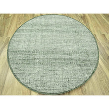 Load image into Gallery viewer, 6&#39;x6&#39; Basil Green With Ivory, Hand Knotted, Organic Wool, Oxidized And Distressed Grass Design With Exposed Warps, Round, Oriental Rug FWR460392