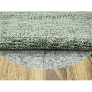 6'x6' Basil Green With Ivory, Hand Knotted, Organic Wool, Oxidized And Distressed Grass Design With Exposed Warps, Round, Oriental Rug FWR460392