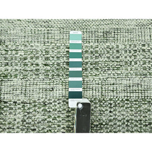 6'x6' Basil Green With Ivory, Hand Knotted, Organic Wool, Oxidized And Distressed Grass Design With Exposed Warps, Round, Oriental Rug FWR460392