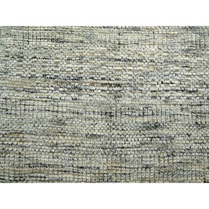 6'1"x9' Caramel Brown, Pure Wool, Hand Knotted, Oxidized And Distressed Grass Design With Exposed Warps, Oriental Rug FWR460404