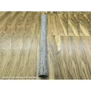 6'1"x9' Caramel Brown, Pure Wool, Hand Knotted, Oxidized And Distressed Grass Design With Exposed Warps, Oriental Rug FWR460404