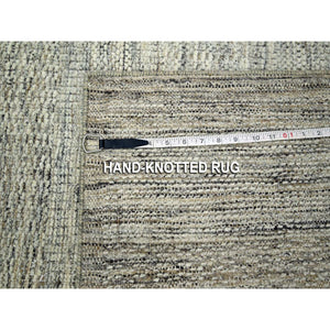 6'1"x9' Caramel Brown, Pure Wool, Hand Knotted, Oxidized And Distressed Grass Design With Exposed Warps, Oriental Rug FWR460404