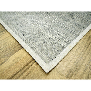 6'1"x9' Misty Gray, Natural Wool, Oxidized And Distressed Grass Design With Exposed Warps, Hand Knotted, Oriental Rug FWR460416