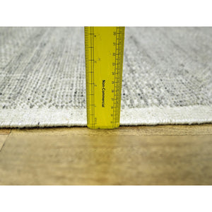6'1"x9' Misty Gray, Natural Wool, Oxidized And Distressed Grass Design With Exposed Warps, Hand Knotted, Oriental Rug FWR460416