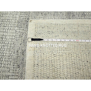 6'1"x9' Misty Gray, Natural Wool, Oxidized And Distressed Grass Design With Exposed Warps, Hand Knotted, Oriental Rug FWR460416