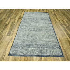 6'x9'1" Aegean Blue, Oxidized And Distressed Grass Design With Exposed Warps, 100% Wool, Hand Knotted, Oriental Rug FWR460422