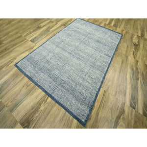 6'x9'1" Aegean Blue, Oxidized And Distressed Grass Design With Exposed Warps, 100% Wool, Hand Knotted, Oriental Rug FWR460422