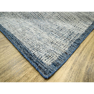 6'x9'1" Aegean Blue, Oxidized And Distressed Grass Design With Exposed Warps, 100% Wool, Hand Knotted, Oriental Rug FWR460422