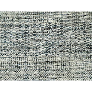 6'x9'1" Aegean Blue, Oxidized And Distressed Grass Design With Exposed Warps, 100% Wool, Hand Knotted, Oriental Rug FWR460422