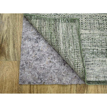 Load image into Gallery viewer, 2&#39;6&quot;x6&#39; Hunter Green, 100% Wool, Hand Knotted, Oxidized And Distressed Grass Design With Exposed Warps, Runner, Oriental Rug FWR460434