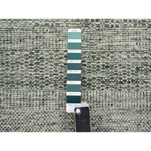 Load image into Gallery viewer, 2&#39;6&quot;x6&#39; Hunter Green, 100% Wool, Hand Knotted, Oxidized And Distressed Grass Design With Exposed Warps, Runner, Oriental Rug FWR460434