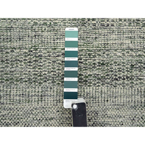 2'6"x6' Hunter Green, 100% Wool, Hand Knotted, Oxidized And Distressed Grass Design With Exposed Warps, Runner, Oriental Rug FWR460434
