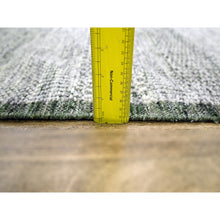 Load image into Gallery viewer, 2&#39;6&quot;x6&#39; Hunter Green, 100% Wool, Hand Knotted, Oxidized And Distressed Grass Design With Exposed Warps, Runner, Oriental Rug FWR460434
