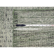 Load image into Gallery viewer, 2&#39;6&quot;x6&#39; Hunter Green, 100% Wool, Hand Knotted, Oxidized And Distressed Grass Design With Exposed Warps, Runner, Oriental Rug FWR460434