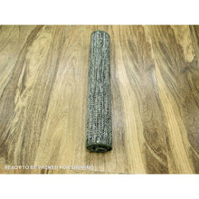 Load image into Gallery viewer, 2&#39;6&quot;x6&#39; Hunter Green, 100% Wool, Hand Knotted, Oxidized And Distressed Grass Design With Exposed Warps, Runner, Oriental Rug FWR460434