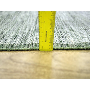 2'6"x11'10" Pine Green, 100% Wool, Oxidized And Distressed Grass Design With Exposed Warps, Hand Knotted, Runner, Oriental Rug FWR460440