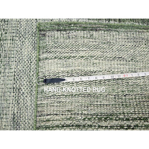 2'6"x11'10" Pine Green, 100% Wool, Oxidized And Distressed Grass Design With Exposed Warps, Hand Knotted, Runner, Oriental Rug FWR460440