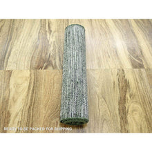 Load image into Gallery viewer, 2&#39;6&quot;x11&#39;10&quot; Pine Green, 100% Wool, Oxidized And Distressed Grass Design With Exposed Warps, Hand Knotted, Runner, Oriental Rug FWR460440