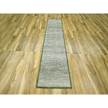 Load image into Gallery viewer, 2&#39;6&quot;x10&#39; Bottle Green, Distressed And Oxidized Grass Design With Exposed Warps, 100% Wool, Hand Knotted, Runner, Oriental Rug FWR460446