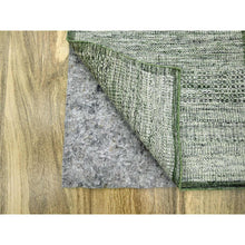Load image into Gallery viewer, 2&#39;6&quot;x10&#39; Bottle Green, Distressed And Oxidized Grass Design With Exposed Warps, 100% Wool, Hand Knotted, Runner, Oriental Rug FWR460446