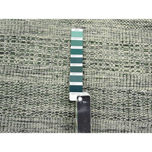 2'6"x10' Bottle Green, Distressed And Oxidized Grass Design With Exposed Warps, 100% Wool, Hand Knotted, Runner, Oriental Rug FWR460446