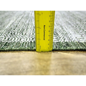2'6"x10' Bottle Green, Distressed And Oxidized Grass Design With Exposed Warps, 100% Wool, Hand Knotted, Runner, Oriental Rug FWR460446