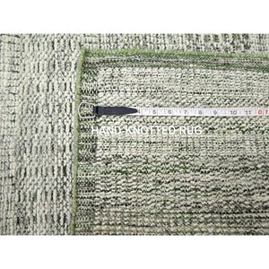 2'6"x10' Bottle Green, Distressed And Oxidized Grass Design With Exposed Warps, 100% Wool, Hand Knotted, Runner, Oriental Rug FWR460446