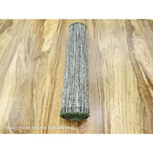 Load image into Gallery viewer, 2&#39;6&quot;x10&#39; Bottle Green, Distressed And Oxidized Grass Design With Exposed Warps, 100% Wool, Hand Knotted, Runner, Oriental Rug FWR460446