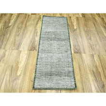 Load image into Gallery viewer, 2&#39;6&quot;x6&#39; Hunter Green, Hand Knotted, Oxidized And Distressed Grass Design With Exposed Warps, 100% Wool, Runner, Oriental Rug FWR460452