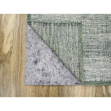 Load image into Gallery viewer, 2&#39;6&quot;x6&#39; Hunter Green, Hand Knotted, Oxidized And Distressed Grass Design With Exposed Warps, 100% Wool, Runner, Oriental Rug FWR460452