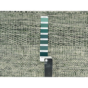 2'6"x6' Hunter Green, Hand Knotted, Oxidized And Distressed Grass Design With Exposed Warps, 100% Wool, Runner, Oriental Rug FWR460452