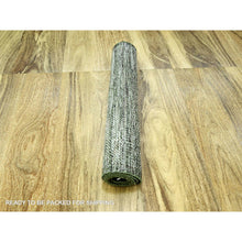 Load image into Gallery viewer, 2&#39;6&quot;x6&#39; Hunter Green, Hand Knotted, Oxidized And Distressed Grass Design With Exposed Warps, 100% Wool, Runner, Oriental Rug FWR460452