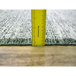 2'6"x6' Basil Green, Hand Knotted, 100% Wool, Oxidized And Distressed Grass Design With Exposed Warps, Runner, Oriental Rug FWR460458