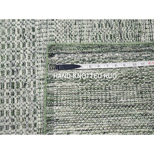 2'6"x6' Basil Green, Hand Knotted, 100% Wool, Oxidized And Distressed Grass Design With Exposed Warps, Runner, Oriental Rug FWR460458