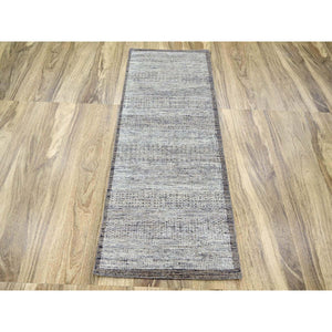 2'7"x6'2" Beaver Brown, Hand Knotted, Pure Wool, Oxidized And Distressed Grass Design With Exposed Warps, Runner, Oriental Rug FWR460464