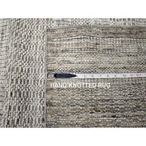 2'7"x6'2" Beaver Brown, Hand Knotted, Pure Wool, Oxidized And Distressed Grass Design With Exposed Warps, Runner, Oriental Rug FWR460464